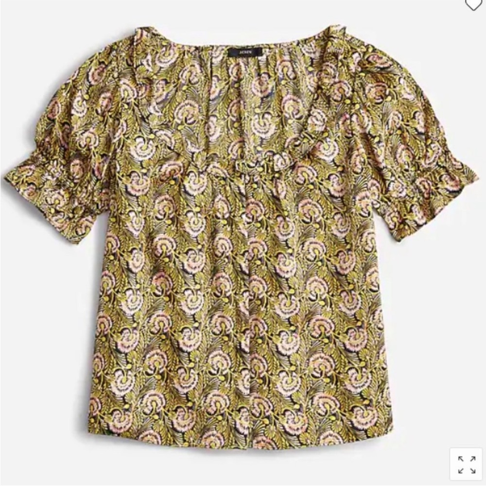 J. Crew Olive Green Paisley Short Sleeve Blouse